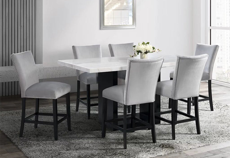 Paula White 7-Piece Counter Height Dining Set with Grey Chairs