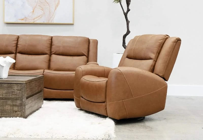 Pauline Butternut Brown Leather Power Headrest Reclining Living Room Set Includes Sofa and Loveseat