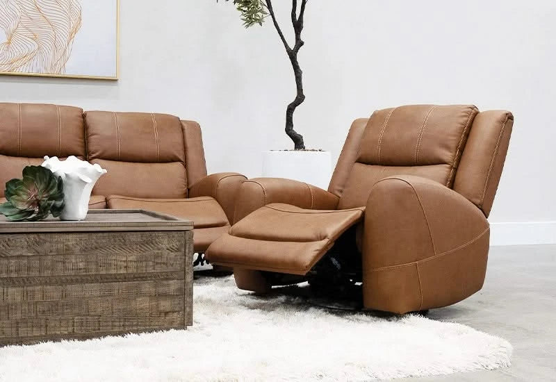 Pauline Butternut Brown Leather Power Headrest Reclining Living Room Set Includes Sofa and Loveseat