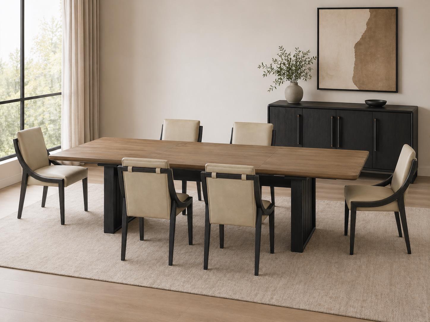 Elure Double Pedestal Table - Peppercorn & Latte