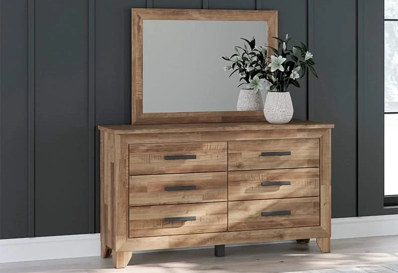 Porto Brown Contemporary Bookcase 5 PC Bedroom Set Includes Bed (Headboard, Footboard and Rails), Dresser and Mirror