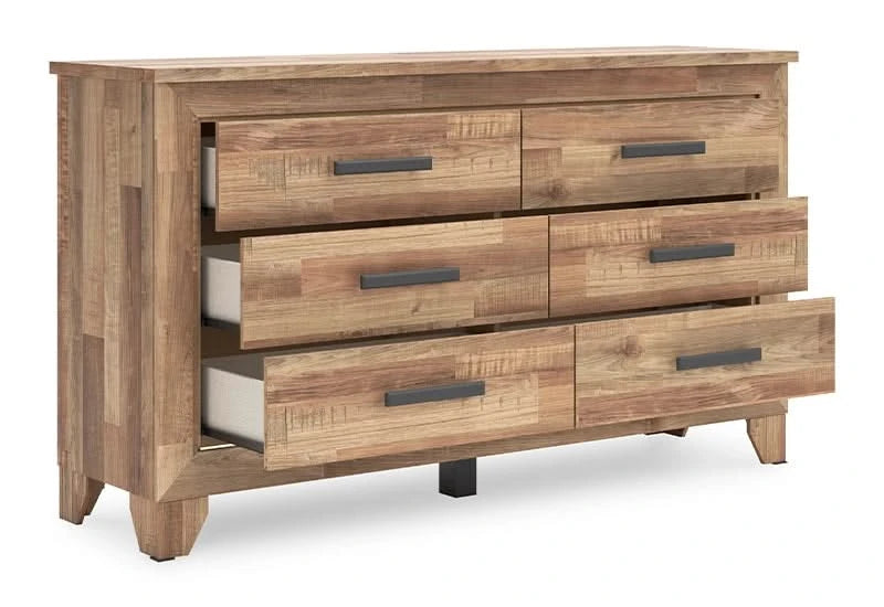 Porto Brown Contemporary Bookcase 5 PC Bedroom Set Includes Bed (Headboard, Footboard and Rails), Dresser and Mirror