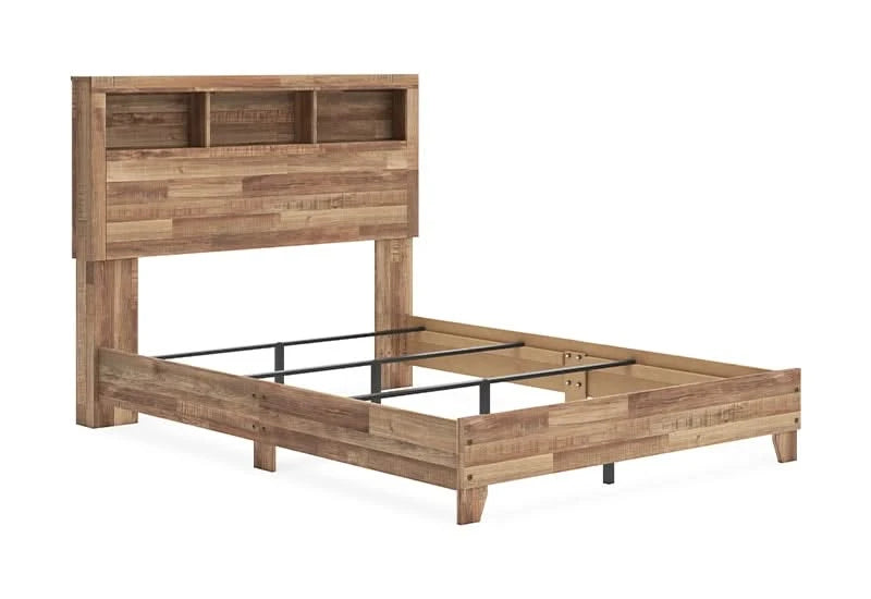 Porto Brown Contemporary Bookcase 5 PC Bedroom Set Includes Bed (Headboard, Footboard and Rails), Dresser and Mirror