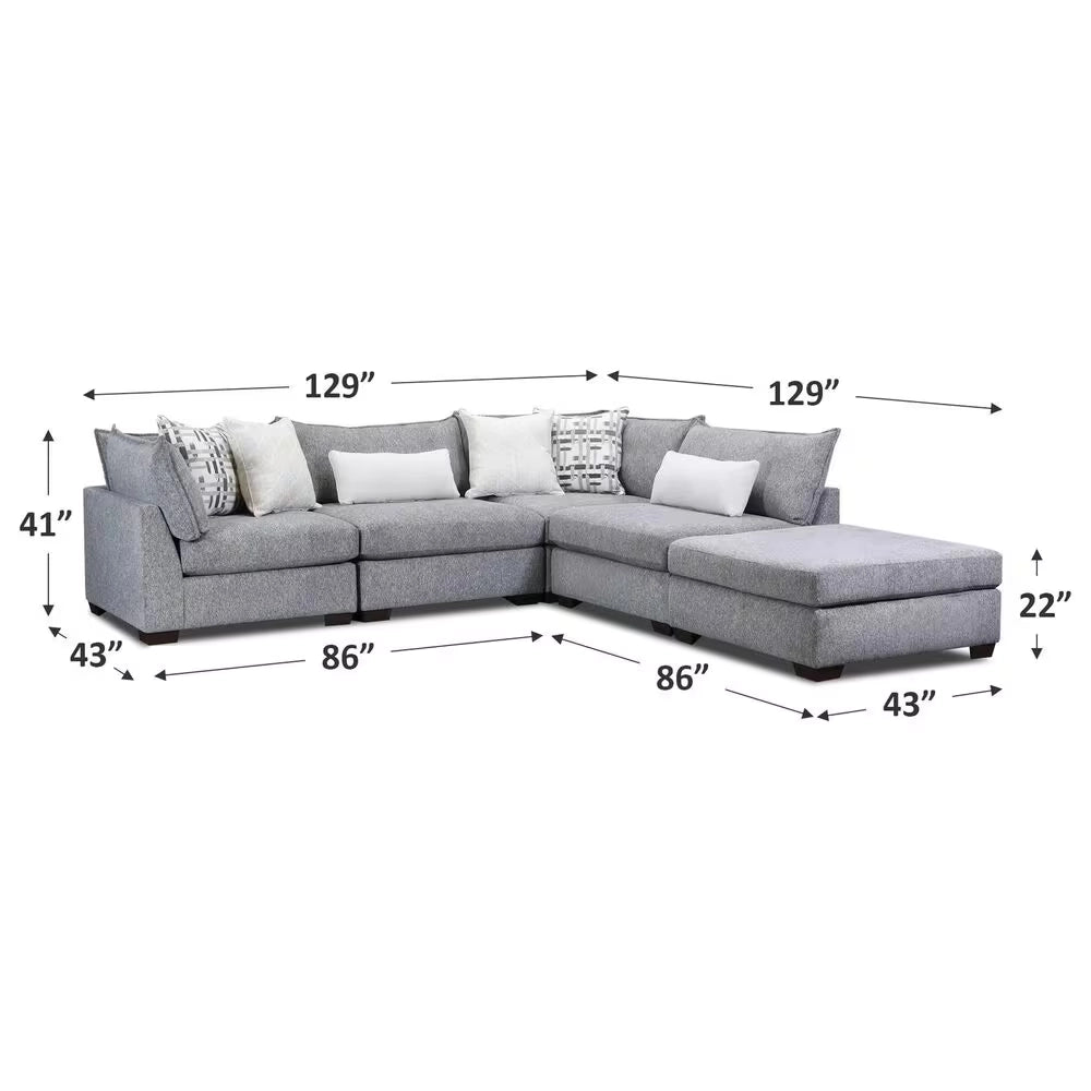 Prospect Smoke Gray Modern 5-Piece Modular Sectional with Chaise and Accent Pillows