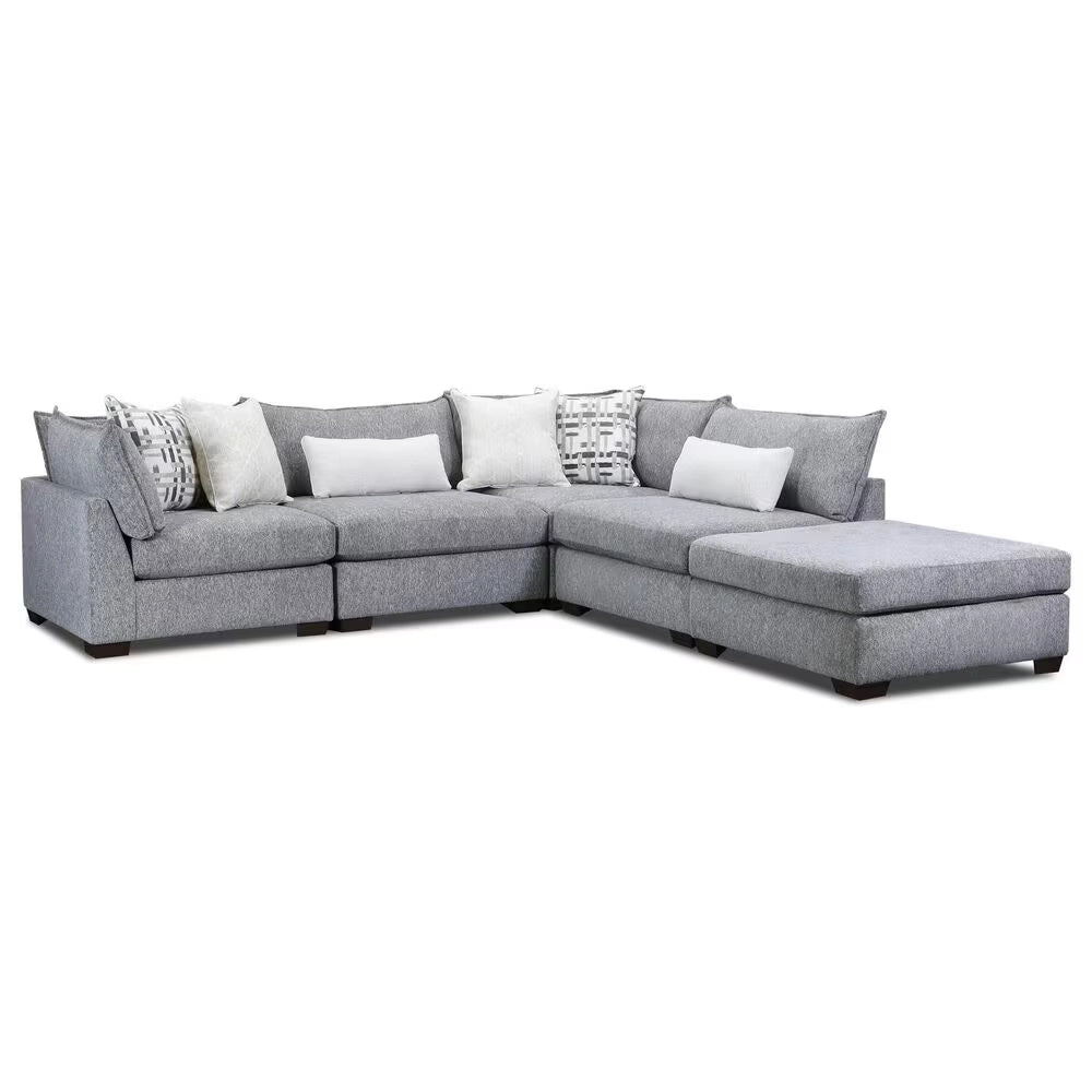 Prospect Smoke Gray Modern 5-Piece Modular Sectional with Chaise and Accent Pillows