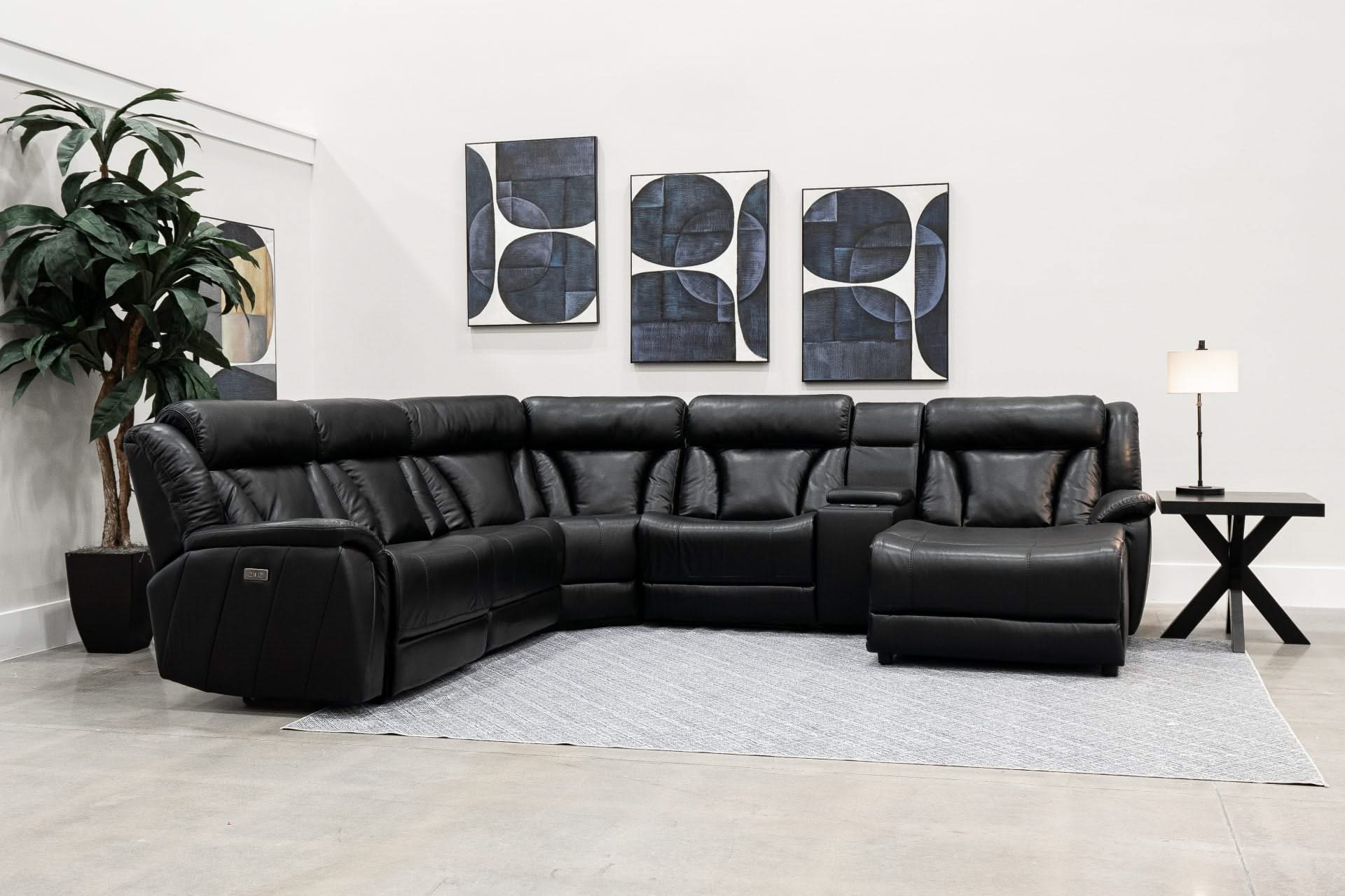 Paris Black Power Reclining 6 PC Modular Sectional with Storage Console and USB Ports