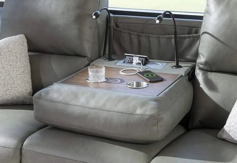 Rainforest Green Leather Modern Dual Power Reclining Living Room Set Includes Sofa and Loveseat with Dropdown table & lights