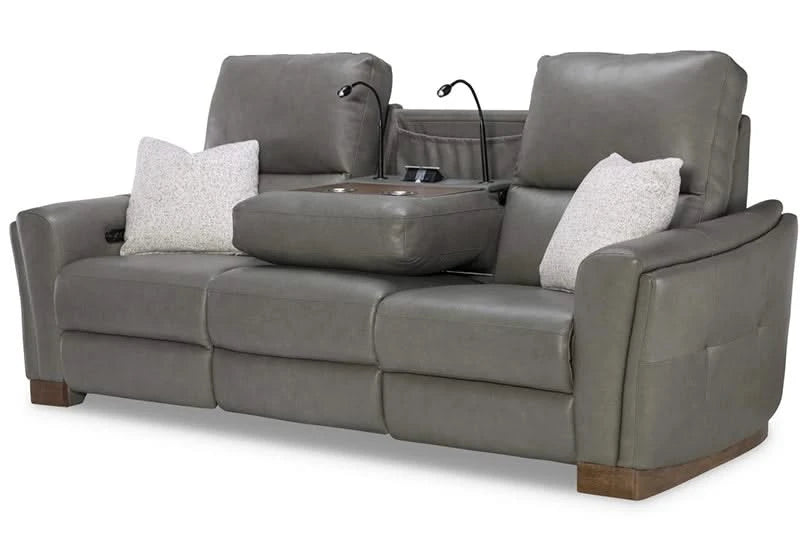 Rainforest Green Leather Modern Dual Power Reclining Living Room Set Includes Sofa and Loveseat with Dropdown table & lights