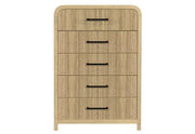 Ridgemont Natural 5-Drawer Chest with Rounded Corners and Sleek Metal Handles