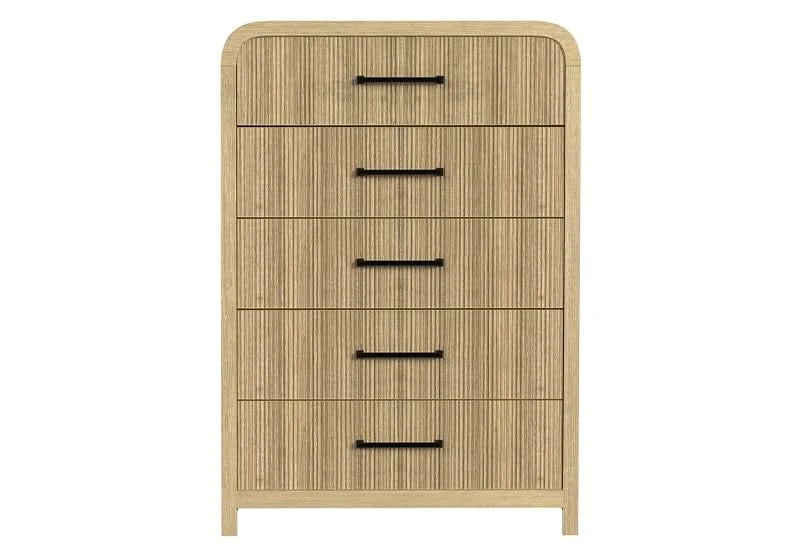 Ridgemont Natural 5-Drawer Chest with Rounded Corners and Sleek Metal Handles