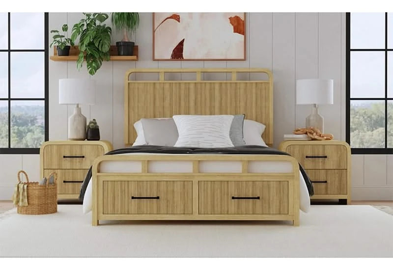 Ridgemont Natural Storage Bed with Footboard Drawers and Rounded Frame
