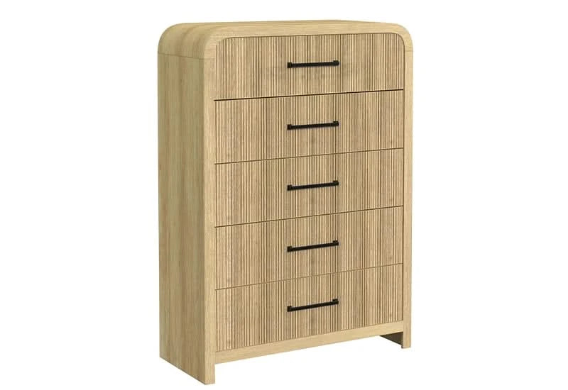 Ridgemont Natural 5-Drawer Chest with Rounded Corners and Sleek Metal Handles