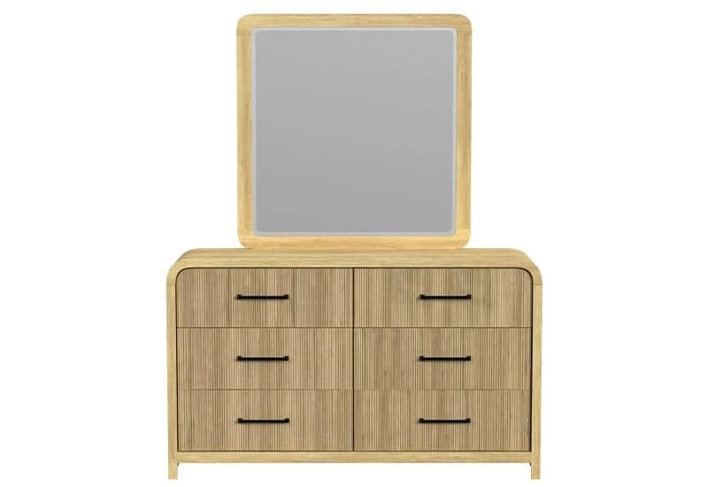 Ridgemont Natural 5 PC Bedroom Set with Panel Bed, Dresser, and Mirror