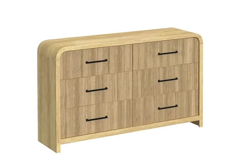 Ridgemont Natural 5 PC Bedroom Set with Panel Bed, Dresser, and Mirror