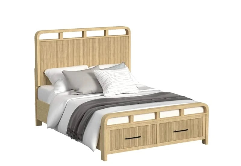 Ridgemont Natural Storage Bed with Footboard Drawers and Rounded Frame