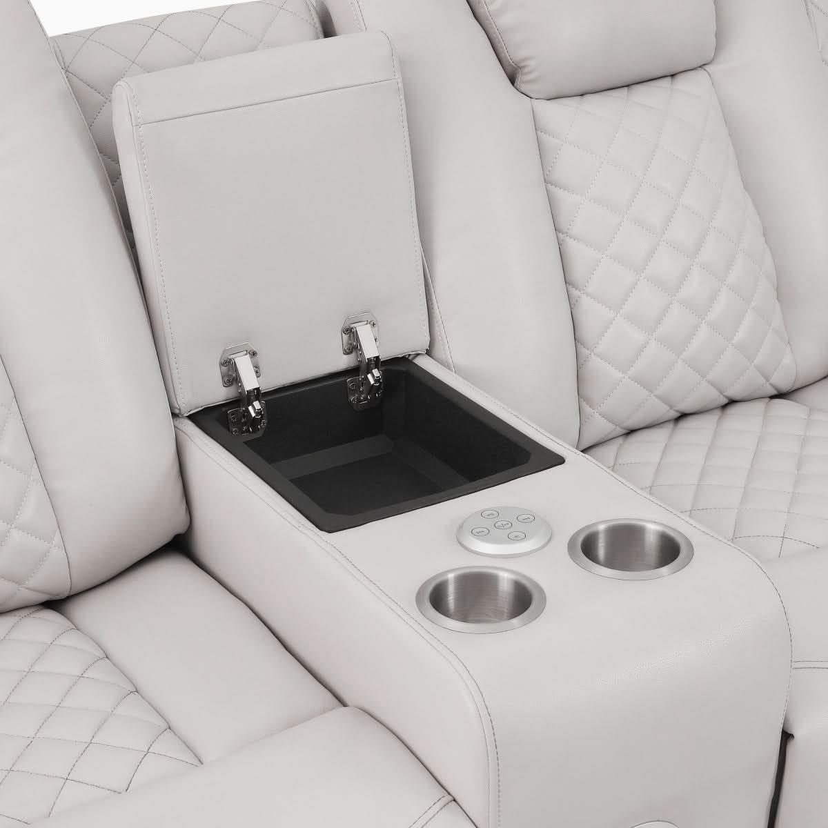 Cleo Black or Dove Contemporary Power Reclining Living Room Set with Power Headrests LED Lights and Bluetooth Speakers