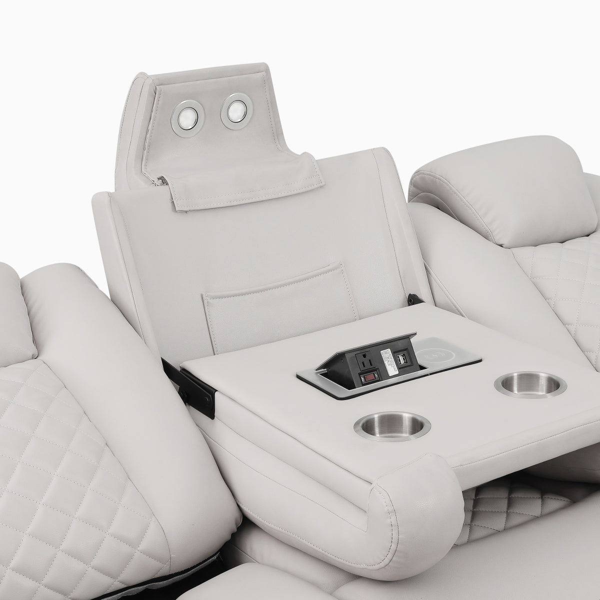 Cleo Black or Dove Contemporary 3PC Power Reclining Sectional with LED Lights Bluetooth Speakers and Cup Holders