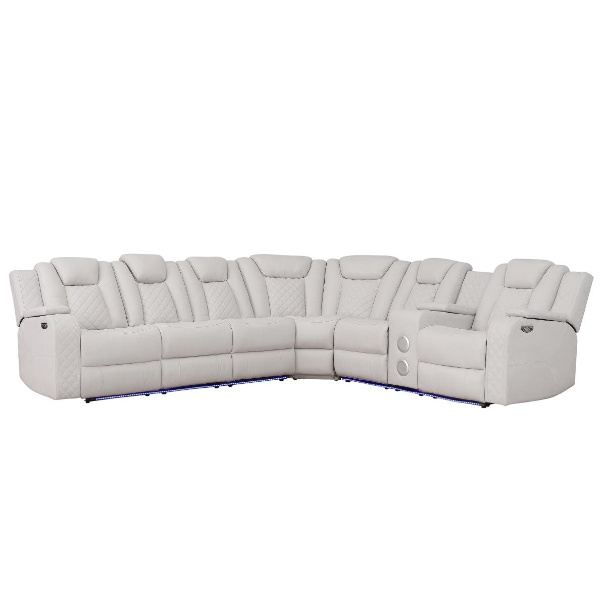 Cleo Black or Dove Contemporary 3PC Power Reclining Sectional with LED Lights Bluetooth Speakers and Cup Holders