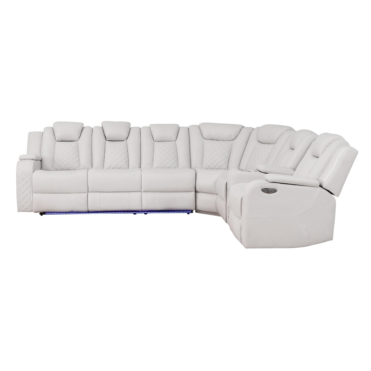 Cleo Black or Dove Contemporary 3PC Power Reclining Sectional with LED Lights Bluetooth Speakers and Cup Holders