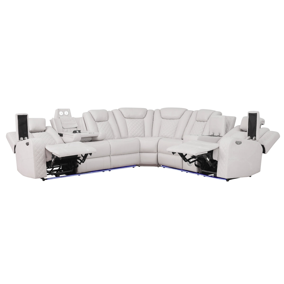 Cleo Black or Dove Contemporary 3PC Power Reclining Sectional with LED Lights Bluetooth Speakers and Cup Holders