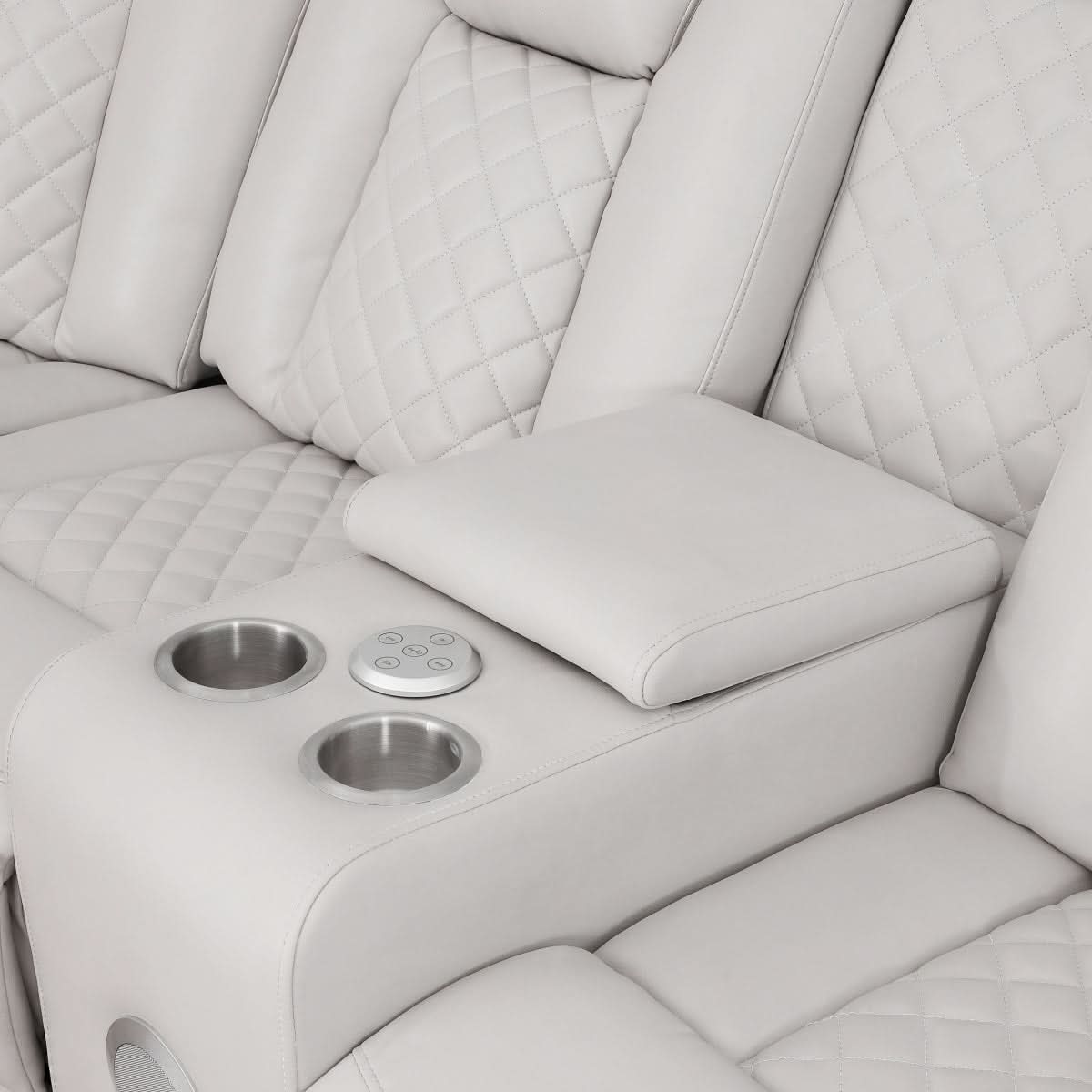 Cleo Black or Dove Contemporary Power Reclining Loveseat with Console Power Headrests LED Lights and Bluetooth Speakers