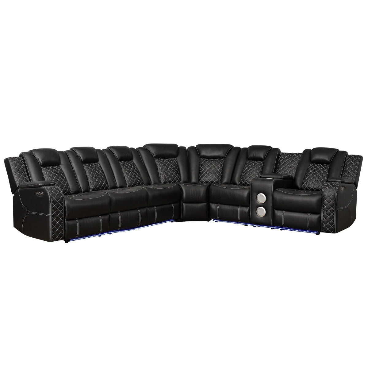 Cleo Black or Dove Contemporary 3PC Power Reclining Sectional with LED Lights Bluetooth Speakers and Cup Holders