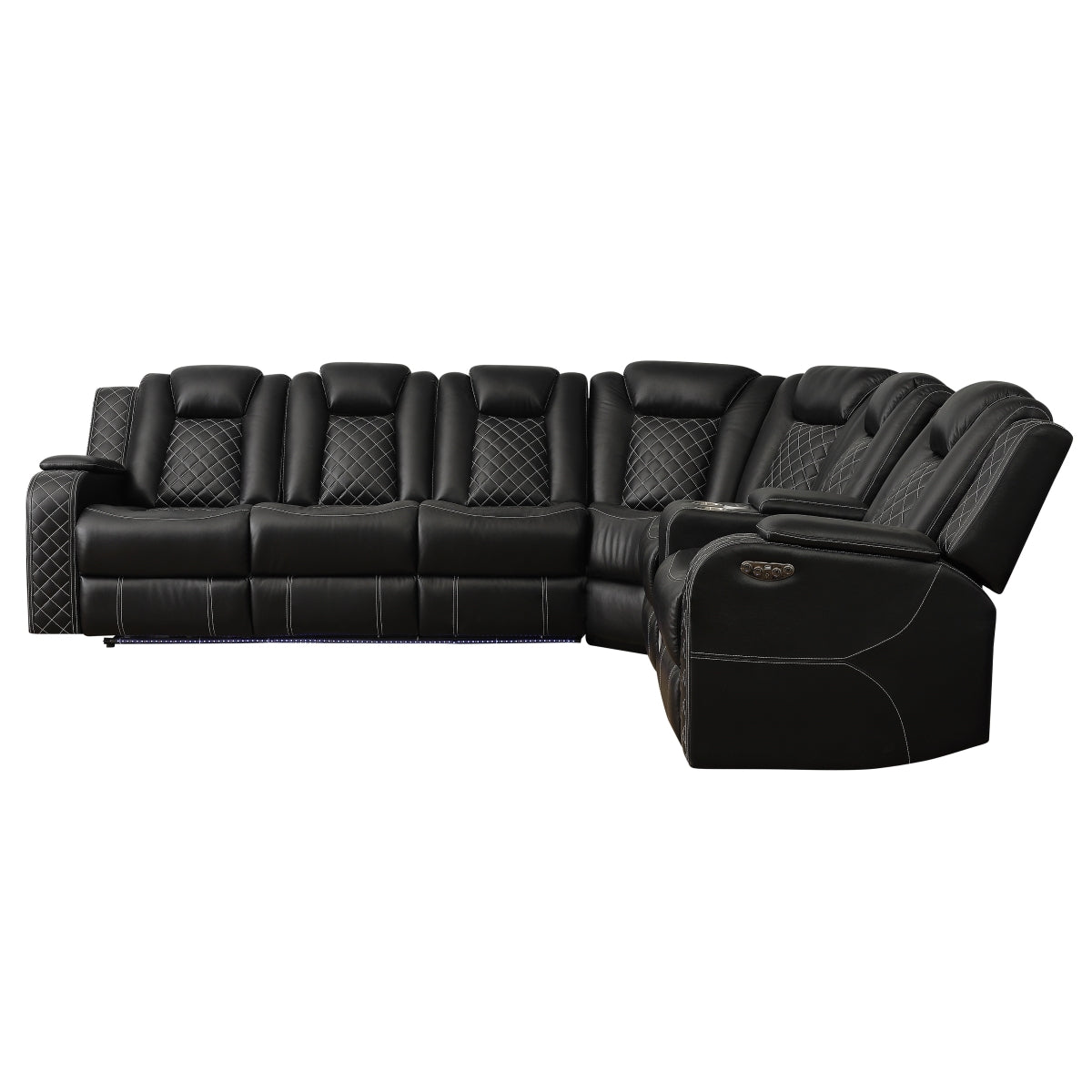 Cleo Black or Dove Contemporary 3PC Power Reclining Sectional with LED Lights Bluetooth Speakers and Cup Holders