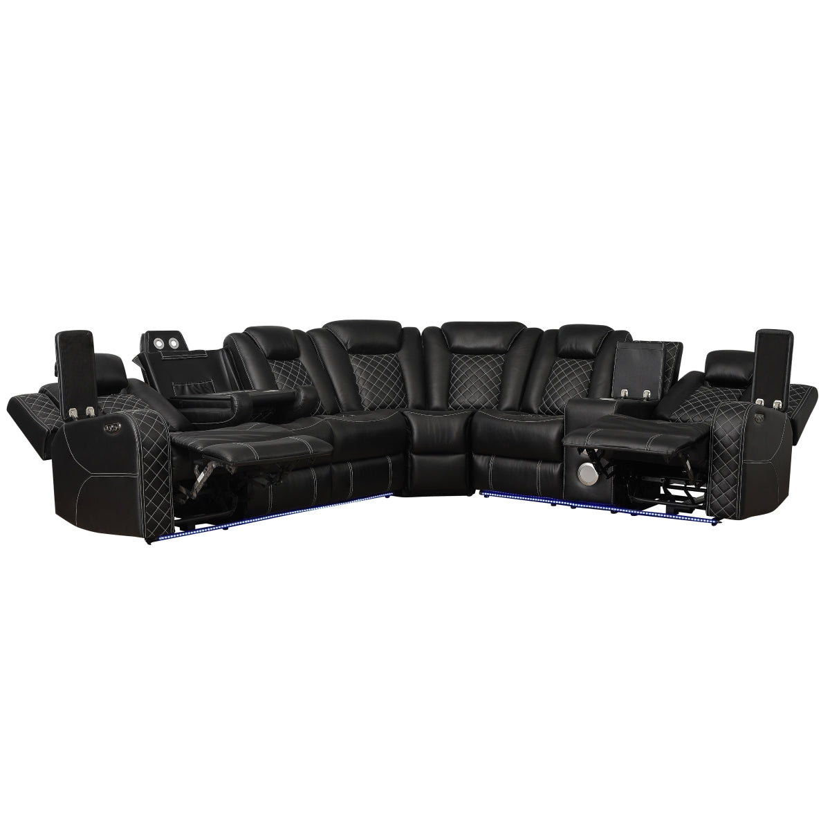Cleo Black or Dove Contemporary 3PC Power Reclining Sectional with LED Lights Bluetooth Speakers and Cup Holders