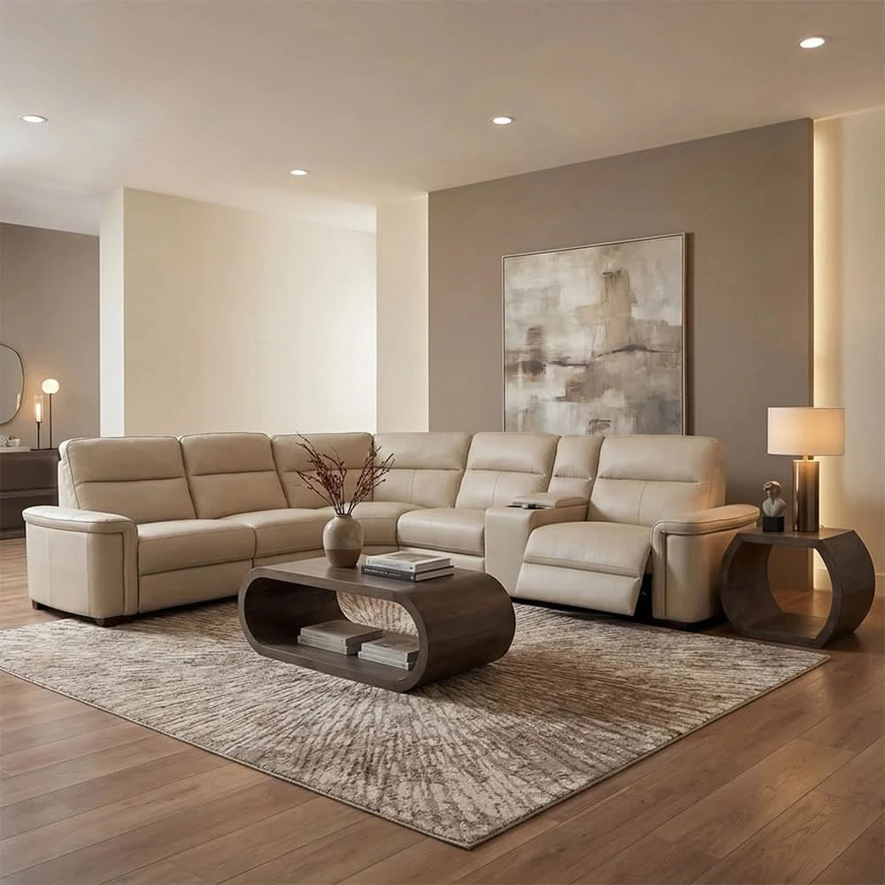 Syracuse Grey 5PC Leather Power Reclining Sectional with Console & Deep Comfort Seating