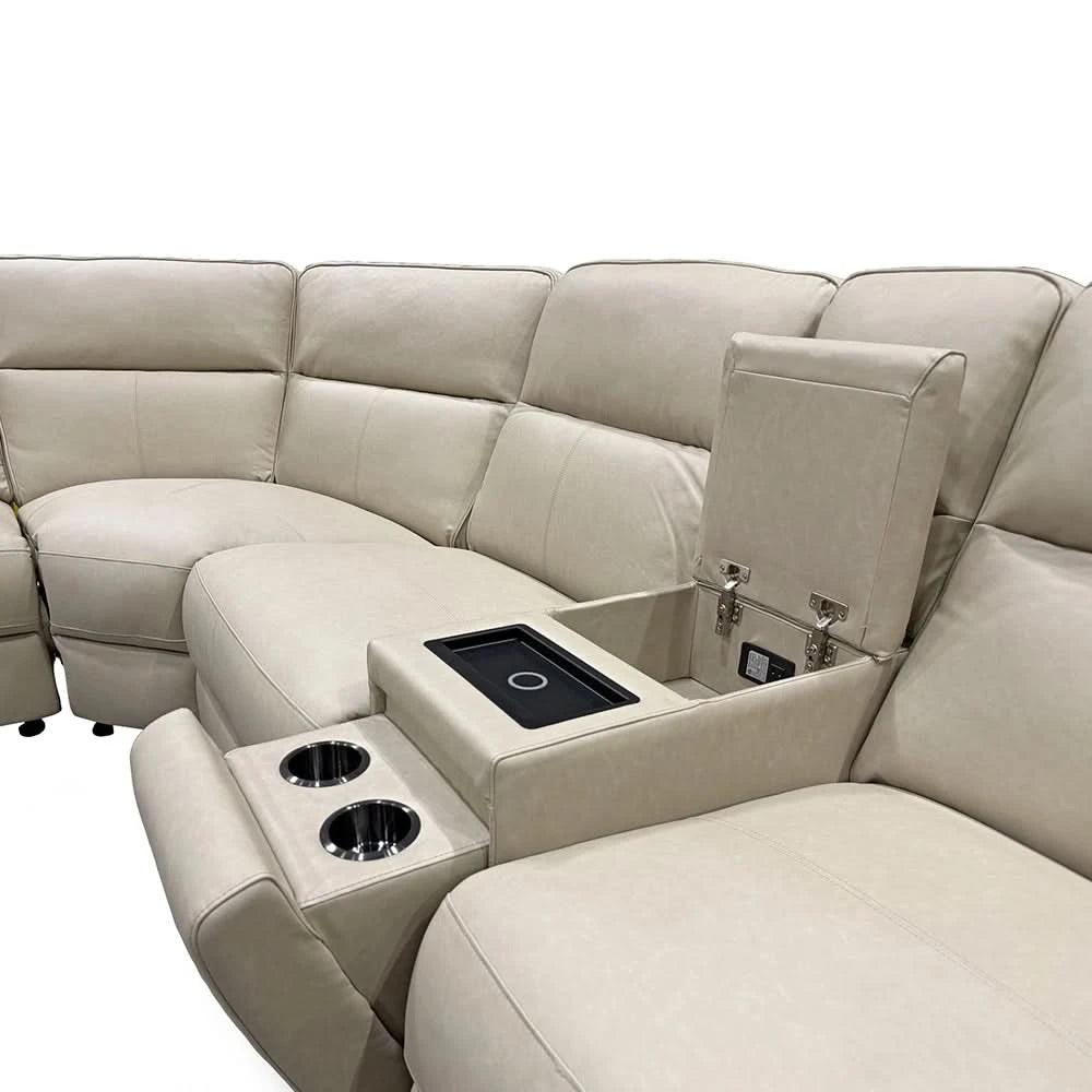Syracuse Grey 5PC Leather Power Reclining Sectional with Console & Deep Comfort Seating