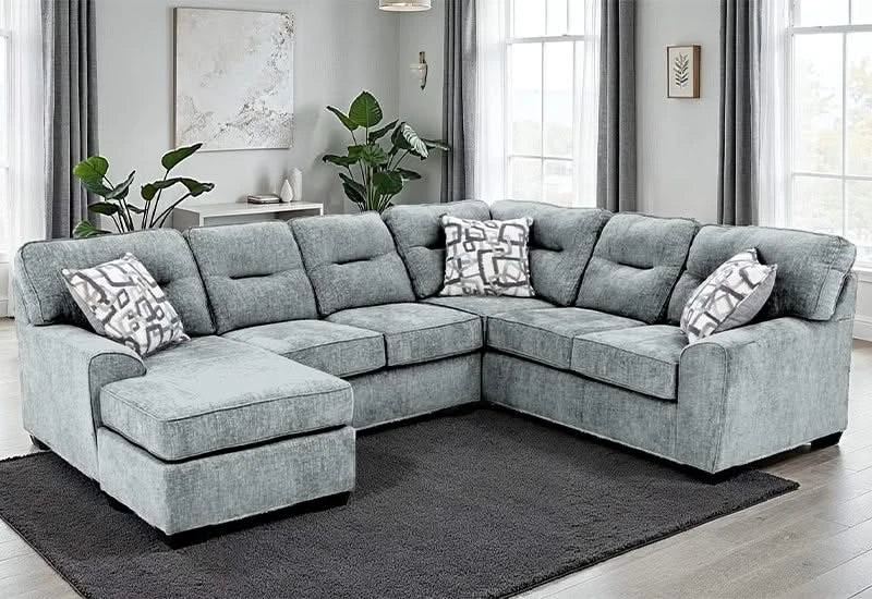 Seneca Marble Gray Modern 2 PC Sectional with Accent Pillows
