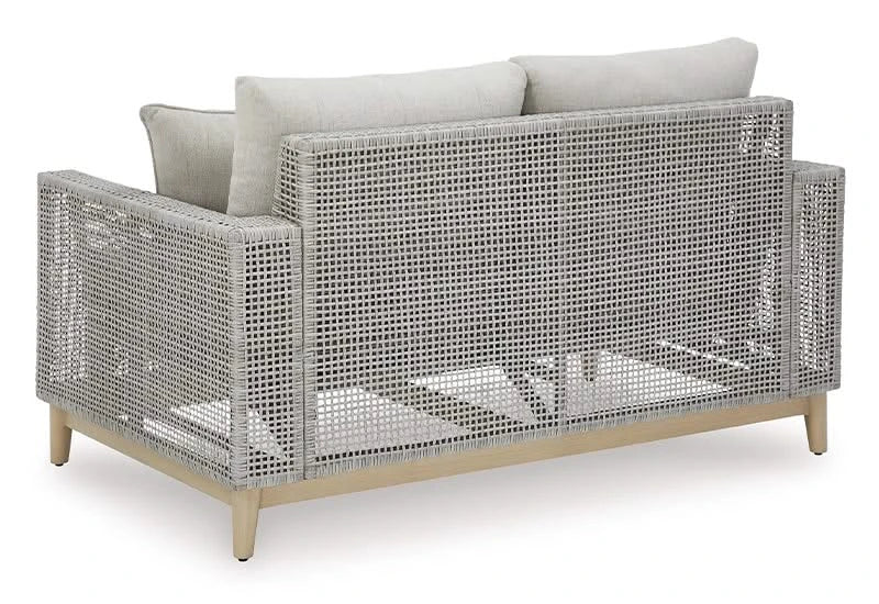 Seton Creek Contemporary Outdoor All Weather Sofa and Loveseat with Cushions and Throw Pillows