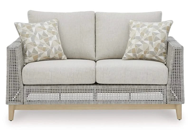 Seton Creek Contemporary Outdoor All Weather Sofa and Loveseat with Cushions and Throw Pillows