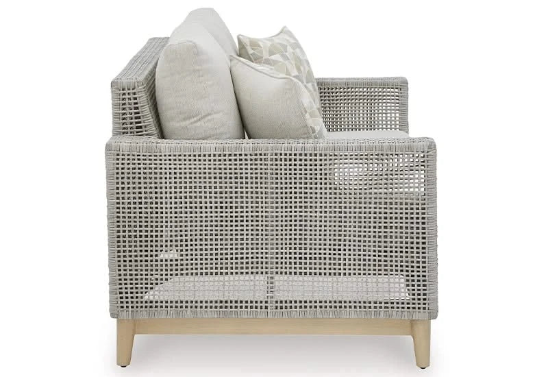 Seton Creek Contemporary Outdoor All Weather Sofa and Loveseat with Cushions and Throw Pillows
