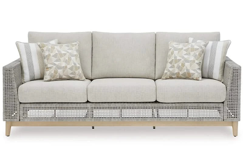 Seton Creek Contemporary Outdoor All Weather Sofa with Cushions and Throw Pillows