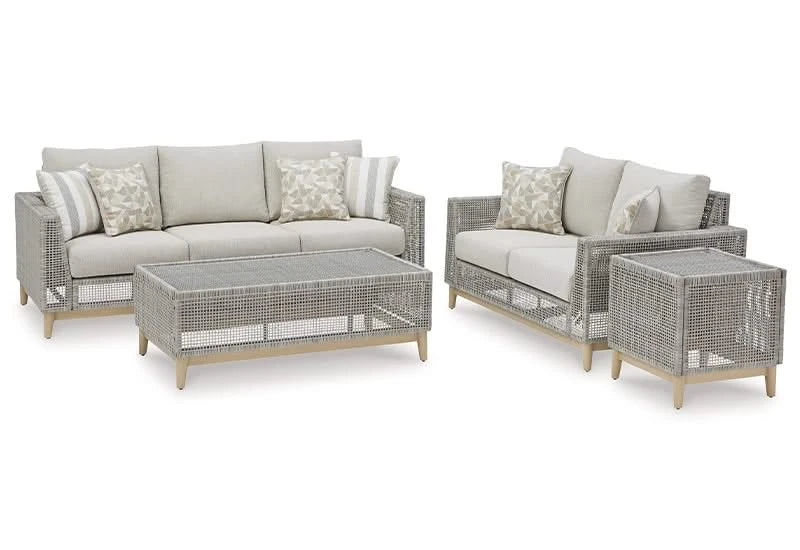 Seton Creek Contemporary Outdoor All Weather Sofa and Loveseat with Cushions and Throw Pillows