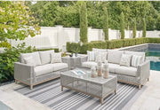 Seton Creek Contemporary Outdoor All Weather Sofa and Loveseat with Cushions and Throw Pillows