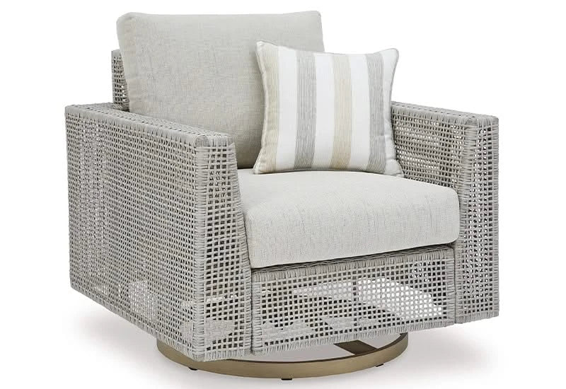 Seton Creek Contemporary Outdoor All Weather Swivel Lounge Chair with Cushions and Throw Pillow