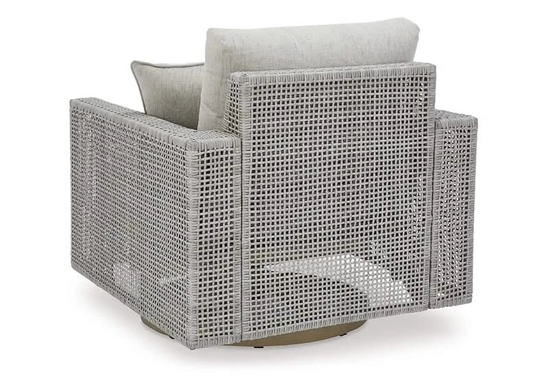 Seton Creek Contemporary Outdoor All Weather Swivel Lounge Chair with Cushions and Throw Pillow