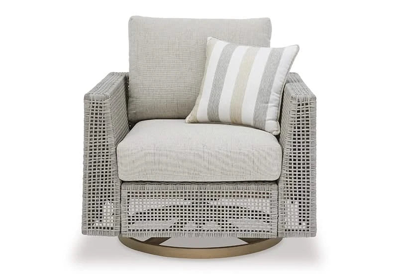 Seton Creek Contemporary Outdoor All Weather Swivel Lounge Chair with Cushions and Throw Pillow