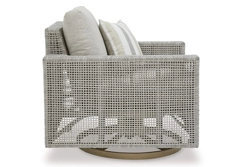 Seton Creek Contemporary Outdoor All Weather Swivel Lounge Chair with Cushions and Throw Pillow