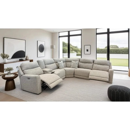 Social Club Cream Modular Power Reclining 6 PC Sectional with Storage Console and USB Ports