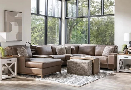 Solana Clay Leather 6PC Power Reclining Sectional with Console
