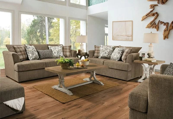 Sophie Taupe Sofa & Loveseat Set with Reversible Cushions and