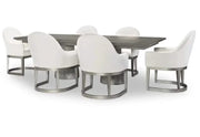 Terra Luna Gray Contemporary 7 Piece Dining Set with 98 Inch Extendable Table and Upholstered Chairs
