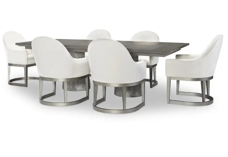 Terra Luna Gray Contemporary 7PC Rectangle Dining Set with 98” Extendable Table and 6 White Upholstered Chairs