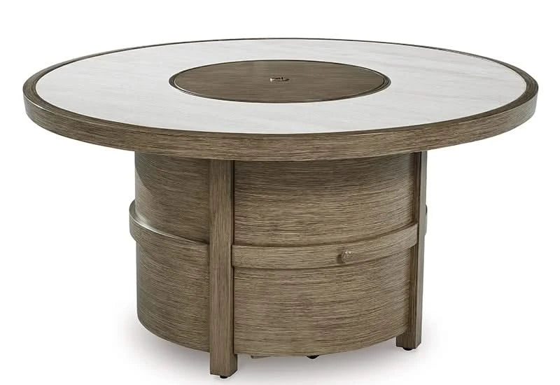 Texas Ranch Outdoor All Weather 5 PC Round Fire Pit Table Set Includes 4 Swivel Glider Chairs