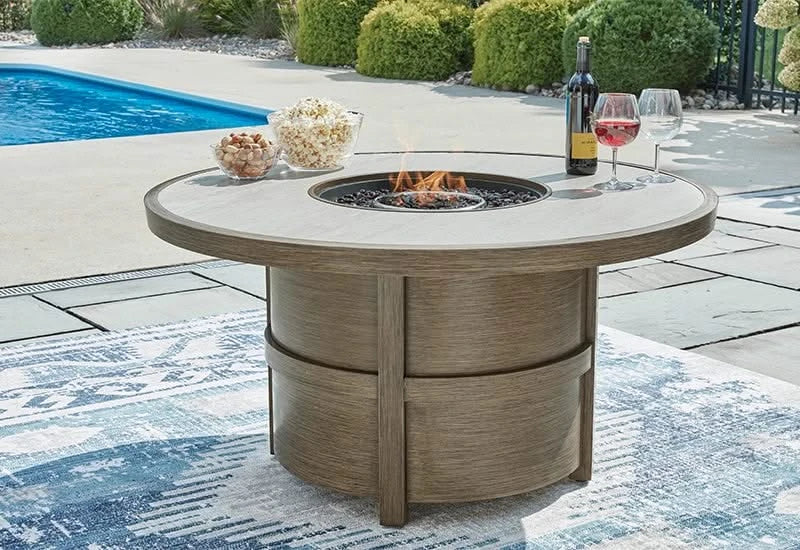 Texas Ranch Outdoor All Weather 5 PC Round Fire Pit Table Set Includes 4 Swivel Glider Chairs