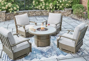 Texas Ranch Outdoor All Weather 5 PC Round Fire Pit Table Set Includes 4 Swivel Glider Chairs