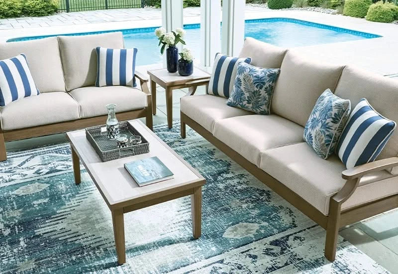 Texas Ranch Outdoor All Weather Sofa with Cushions and Throw Pillows